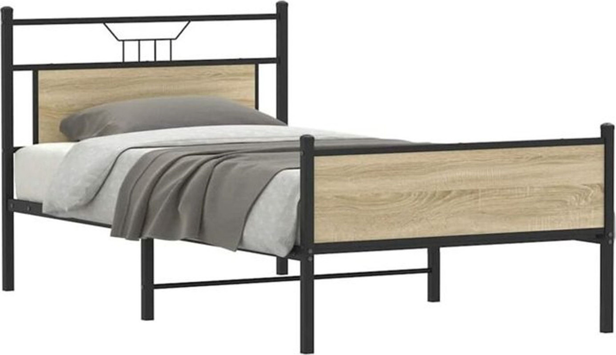Bettgestell ohne Matratze Vidaxl in Sonoma-Eiche Natur aus Holzwerkstoff und Stahl im Industrial-Design B/H: 107 x 203 cm - Bild 1