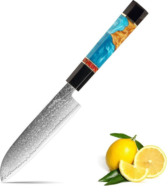 Xituo Santoku Küchenmesser aus Damaststahl mit Harz-Holzgriff in Multicolour, 12,7 cm - Bild 1