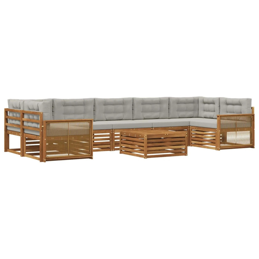 vidaXL Outdoor-Sofagarnitur aus Massivholz mit 8 Kissen in Natur und Hellgrau - Bild 2