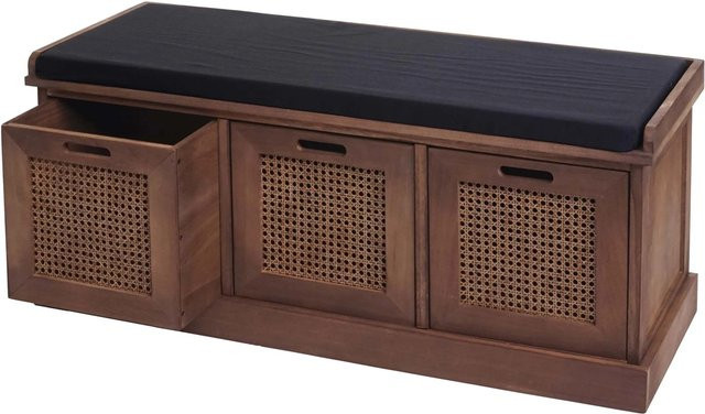 MCW Sitzbank J49 Garderobenbank mit Aufbewahrungsboxen, Farbe Braun mit schwarzem Polster, B/T/H: 110 x 47 x 40 cm - Bild 1