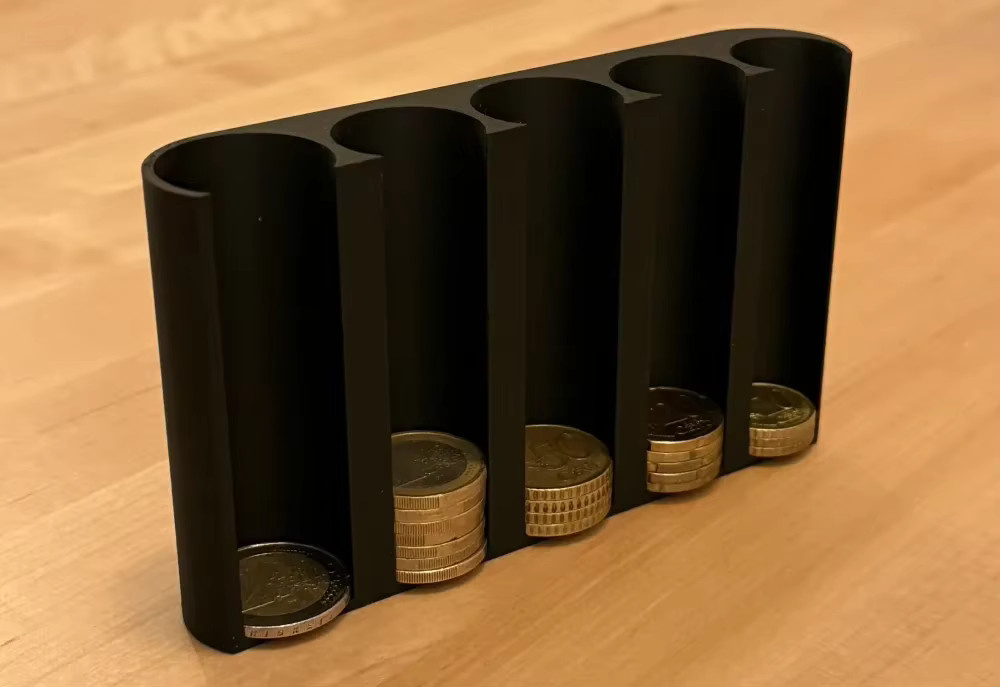 Minimalistischer vertikaler Euro-Münzsortierer aus Kunststoff in Schwarz für 2-Euro- bis 10-Cent-Münzen - Bild 4