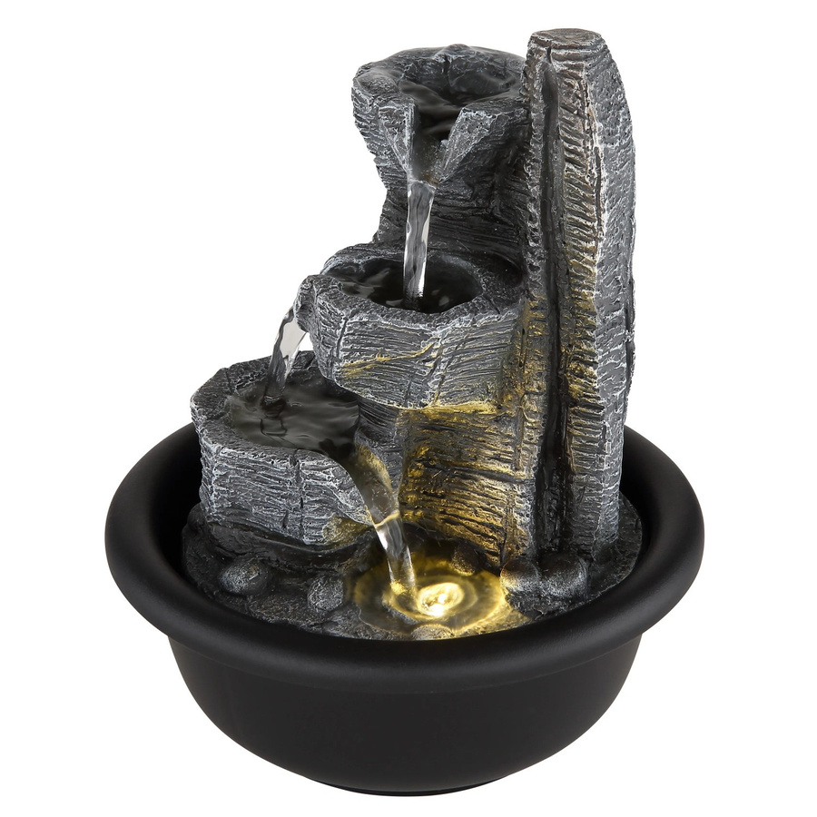 Globo Brunnen Fontana Tischbrunnen aus Kunststoff in Schwarz Matt mit LED-Licht und organischem Design, Höhe: 19 cm - Bild 2