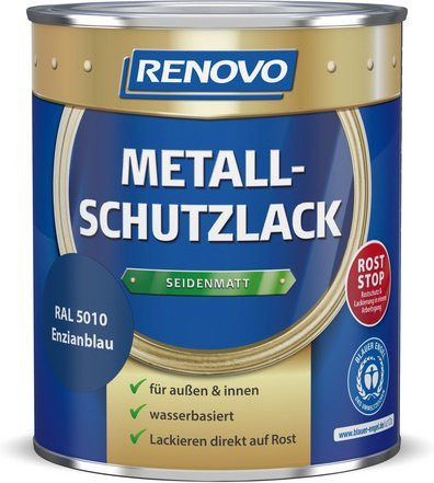RENOVO Metallschutzlack blau wasserbasiert wetterfest satinmatt 0,75 l - Bild 1