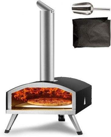 VEVOR Outdoor Pizza Ofen aus Edelstahl mit Pizzastein und Abdeckung, 30 cm, für Holzpellets und Holzkohle, inklusive Schaufel und Holzbrenner, ideal für Garten und Camping