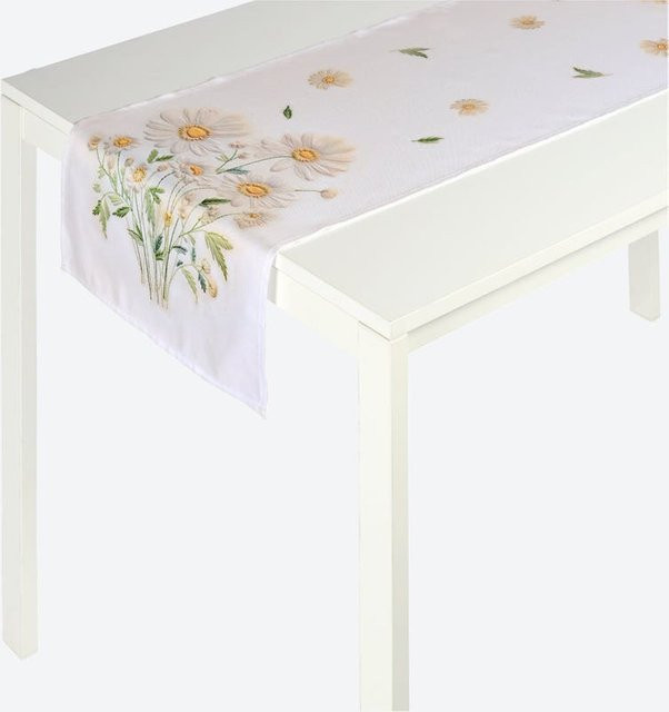 NKD Tischläufer mit Blumen-Motiv in Weiß und Multicolour, B: 40 cm, L: 140 cm - Bild 1