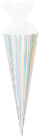 Rico Design Schultüte Rohling mit Tüllverschluss in Weiß Irisierend, Höhe: 35,0 cm