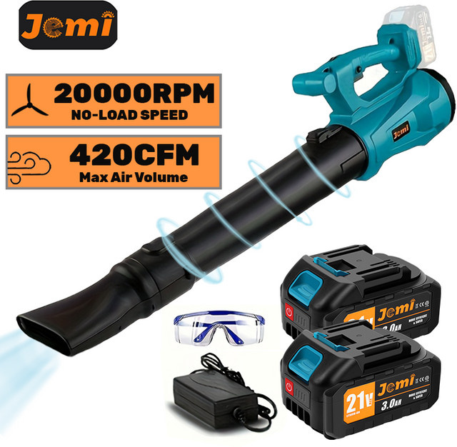 Jemi Tool Kabelloser Akku-Laubbläser in Blau mit 6 einstellbaren Geschwindigkeiten zur Entfernung von Staub, Schnee und Laub - Bild 1