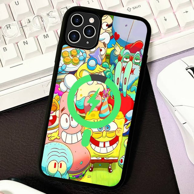 MagSafe Magnetische Handyhülle mart111-2 mit SpongeBob Anime Design in Schwarz für iPhone 16 15 14 13 12 11 Pro Max Plus - Bild 1