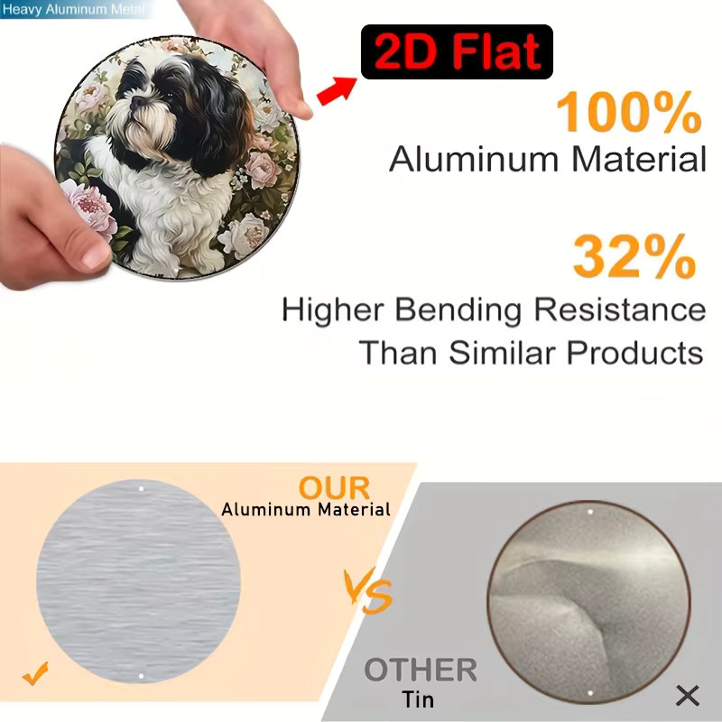 Rundes Aluminium-Metallschild von Potdemiel mit Blumen-Tzu-Hund-Motiv, Durchmesser: 20 cm, Mehrfarbig - Bild 4