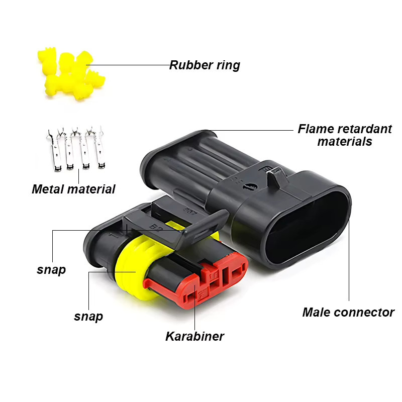 Wasserdichter elektrischer Kfz-Stecker Super Seal IP68 mit 1 bis 4 Pin für LKW, Auto und Motorrad in Schwarz - Bild 2