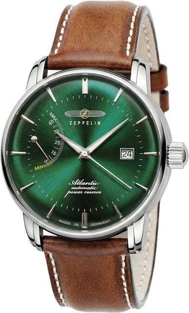 Zeppelin Herrenuhr Atlantic, Automatik, Edelstahl, Leder, Grün, 42 mm - Bild 1