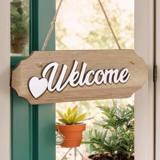 Rustikales Willkommensschild aus Holz in Braun mit Welcome-Schriftzug als Wanddekoration für den Innenbereich - Bild 1