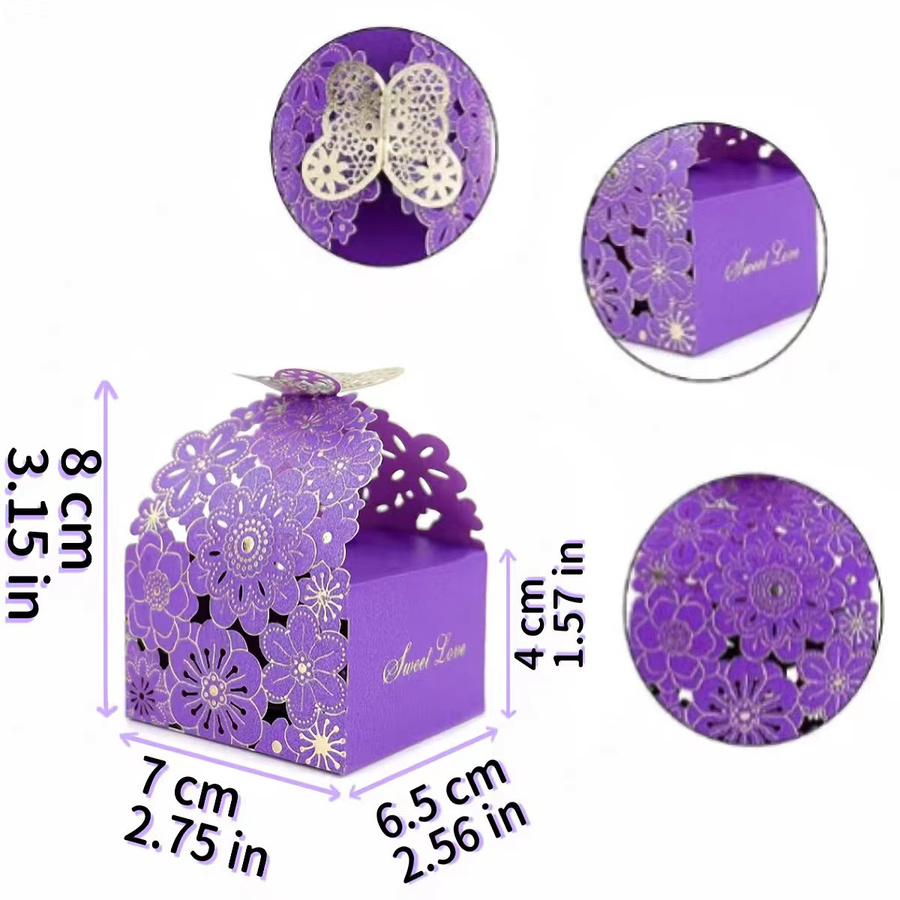 50er Set Hohlboxen mit Blumen und Schmetterlingen in Lila für Hochzeiten und Partys als Geschenkbox für Schokolade oder Süßigkeiten - Bild 2