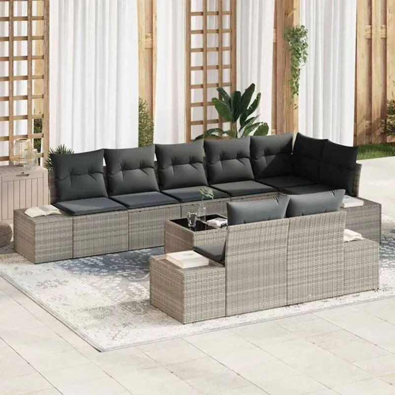 Vidaxl Garten-Sofa-Set aus Polyrattan mit 9-teiligem Kissen-Set in Grau für moderne Loungemöbel - Bild 1