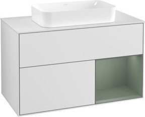 V&B Waschtischunterschrank Finion mit Wandbeleuchtung, Eiche Rustikal und Weiß lackiert, Breite: 100 cm, Tiefe: 60,3 cm - Bild 1