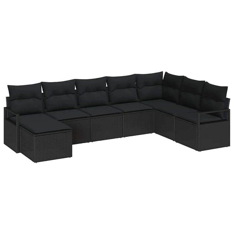 vidaXL Garten-Sofa-Set 8-teilig in Schwarz aus Poly Rattan und Stahl mit Polsterung und Hocker - Bild 2