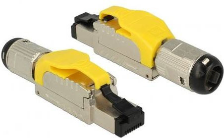 Delock RJ45 Stecker Cat.6A feldkonfektionierbar in Metall, Silber und Gelb - Bild 1