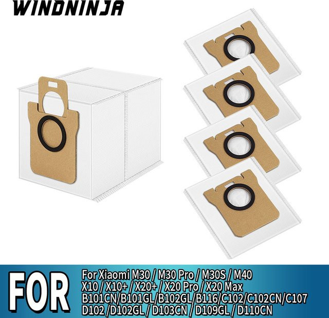 WINDNINJA Staubbeutel kompatibel mit Xiaomi M40 D110CN M40S OV31CN M30 X10 X20 max X20 pro D102GL D109GL Roboterstaubsauger-Zubehör - Bild 1