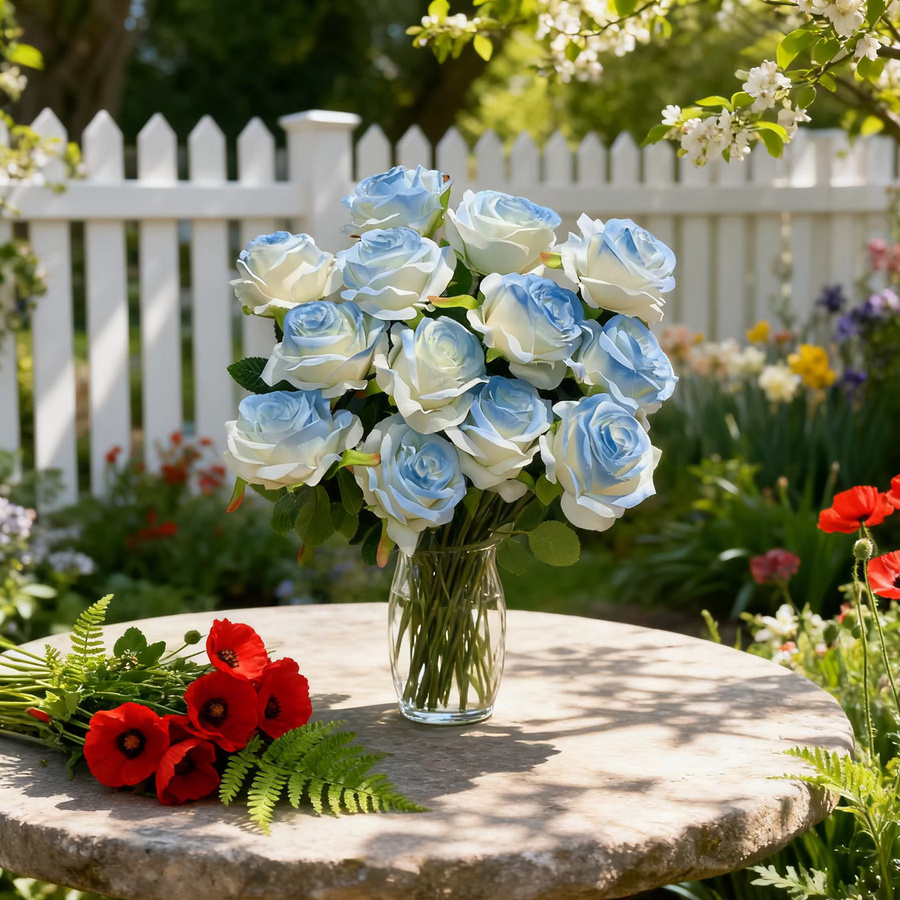 10 Stück künstliche blaue Rosen aus Seide für Hochzeiten, Valentinstag und DIY-Dekoration - Bild 2