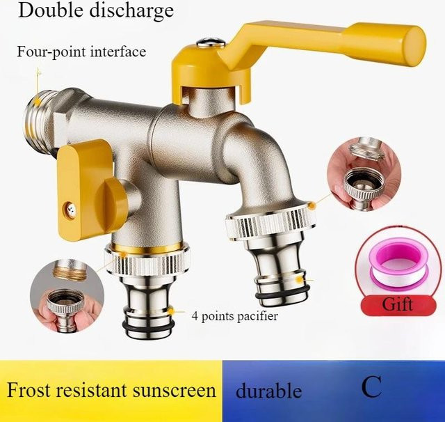 Doppelwasser Außenhahn aus Messing mit Frostschutz, silberfarben, Wandmontage - Bild 1