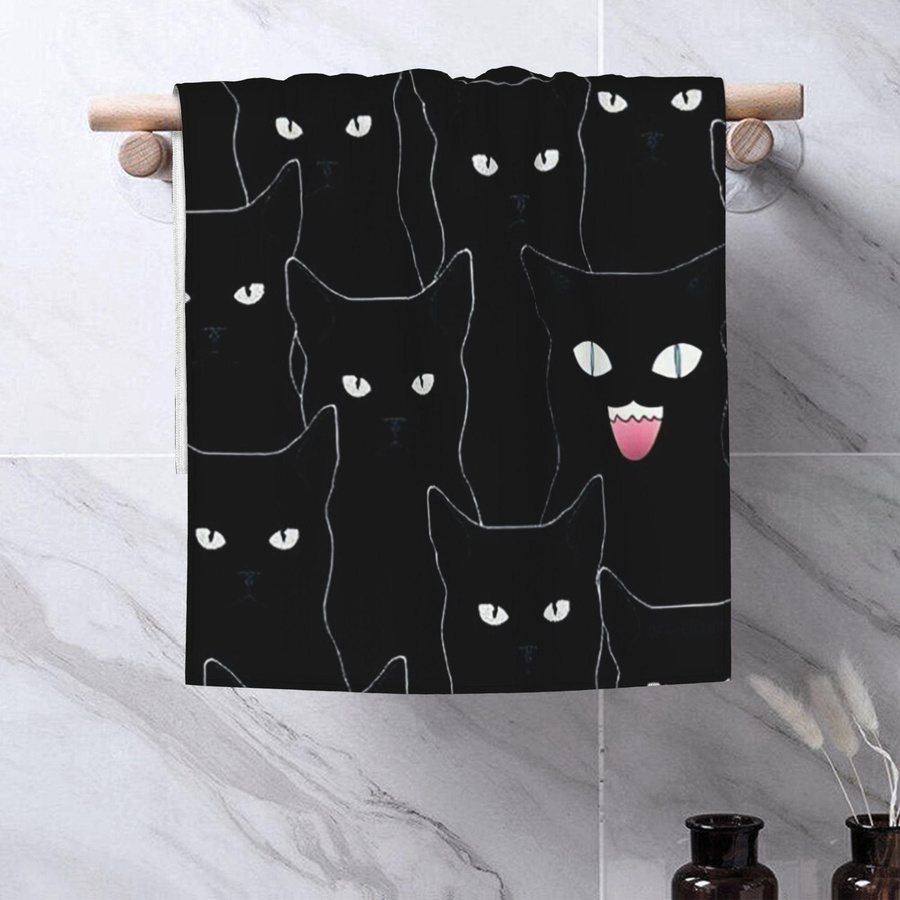 Ka Chen Muxi Gesichtstuch mit bunten Katzensilhouetten in Schwarz und Weiß, schnelltrocknend und saugfähig, B: 40 cm, H: 60 cm - Bild 5