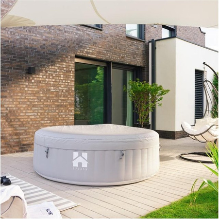 Home Deluxe aufblasbarer Outdoor Whirlpool Splash rund in Grau mit Abdeckung, Durchmesser: 208 cm, Höhe: 65 cm, für 6 Personen