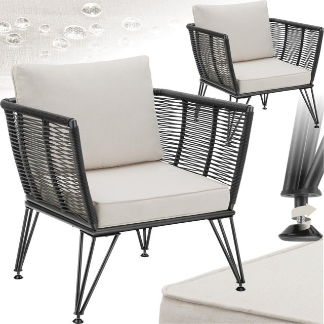 tectake Garten-Loungesessel Sundo aus Polyrattan im Rope-Design in Anthrazit mit abnehmbaren Polyesterbezügen B/T/H: 75,5 x 67 x 71 cm - Bild 1