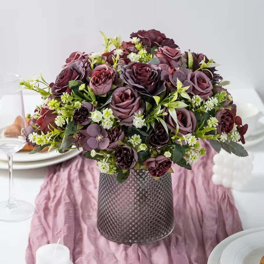 XIAOYINMO Künstliche Seidenrose in Lila als Dekoration für Garten, Hochzeit und Tischdeko - Bild 1