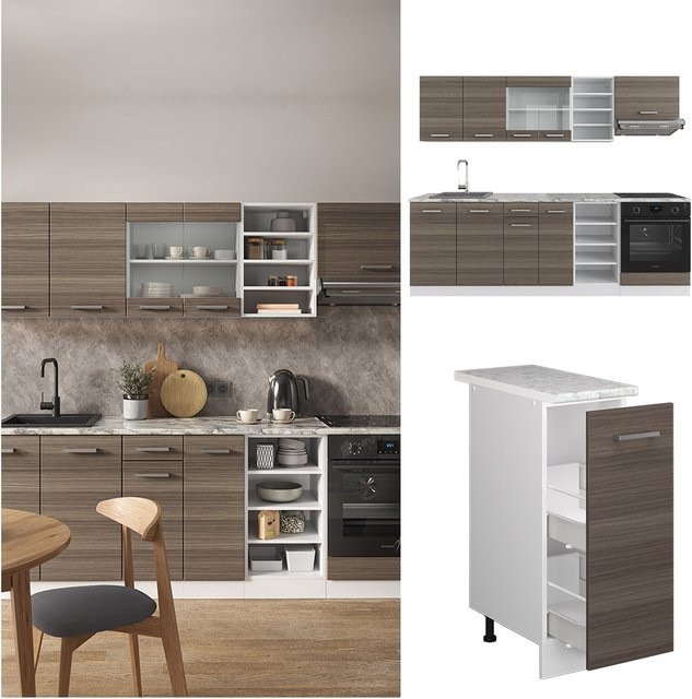 Vicco Küchenzeile R-Line Einbauküche in Weiß und Edelgrau, Breite: 240 cm - Bild 1