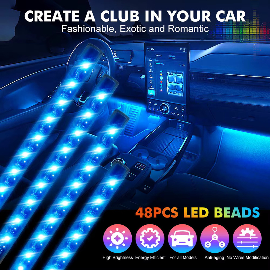 Bevinsee RGB LED Auto-Fußraumbeleuchtung und Unterbodenbeleuchtung mit Musik-Synchronisation, Mehrfarbig, USB und 12V Dual-Stromversorgung inklusive Fernbedienung - Bild 3