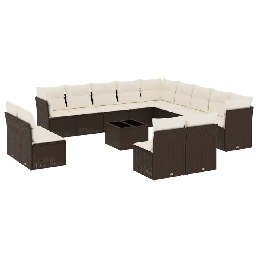 vidaXL 14-teilige Garten-Sofagarnitur aus Polyrattan in Braun mit Kissen und Stauraum - Bild 2