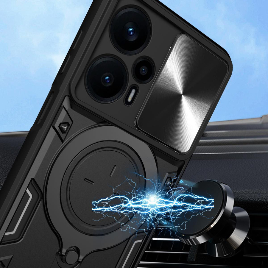 Magnetischer Ring Kameralinsenschutz und Handyhülle für Xiaomi Poco F6 Pro F5 Pro F3 GT C40 in Schwarz - Bild 4