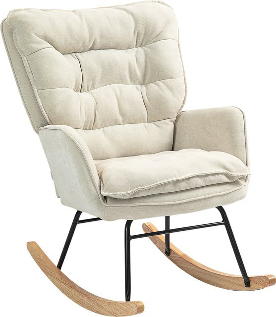 HOMCOM Schaukelstuhl mit Armlehnen in Beige, moderner Schwingsessel mit Chenilleoptik und Holzrahmen für Wohnzimmer oder Schlafzimmer - Bild 1