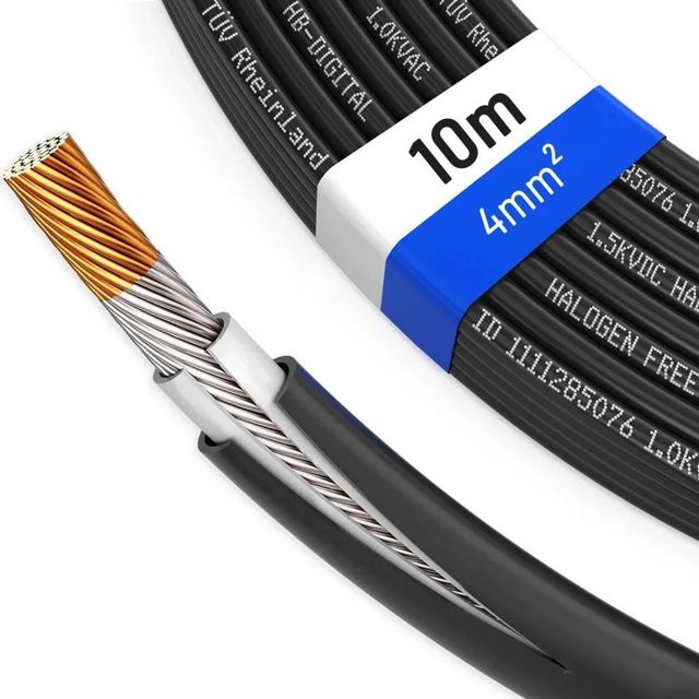 hb-digital Solarkabel 4 mm² H1Z2Z2-K TÜV zertifiziertes PV Kabel für Solaranlagen, 10m, Schwarz - Bild 1