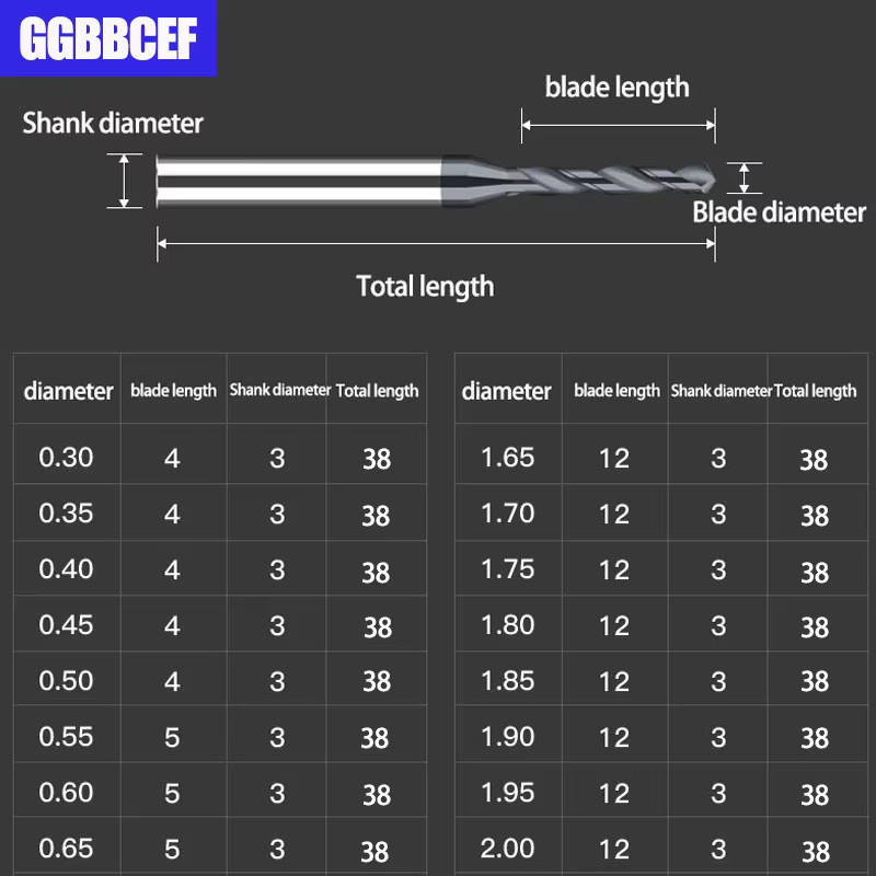 GGBBCEF Mikro-Vollhartmetall-Bohrer Präzisions-Mini-CNC-Bohrer Silber Durchmesser: 0,15 mm, Schaft: 3 mm - Bild 2
