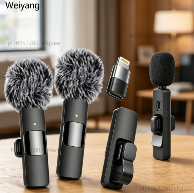 NUOYING 2-in-1 Kabelloses Lavalier-Mikrofon mit Geräuschunterdrückung in Schwarz für iPhone, Android, Kamera und Laptop - Bild 1