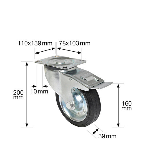 Wagner System Lenkrolle in Silber und Schwarz, B: 3,9 cm, H: 2,0 cm, max. Tragfähigkeit: 150 kg - Bild 2