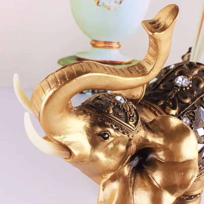 Elegante Elefanten-Statue aus Kunstharz in Gold für dein Feng Shui Glück und Wohlstand - Bild 4