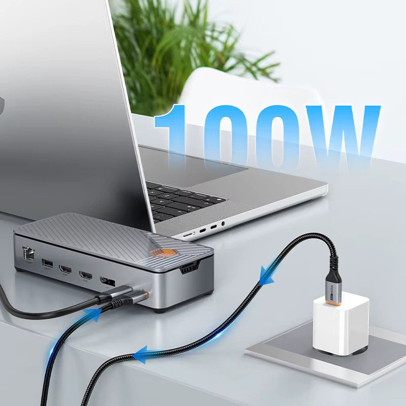 CABLETIME USB C Dockingstation HUB in Grau mit 8K 4K HDMI, DisplayPort, 1000Mbps Ethernet und 100W PD für MacBook, Windows und Laptop - Bild 2