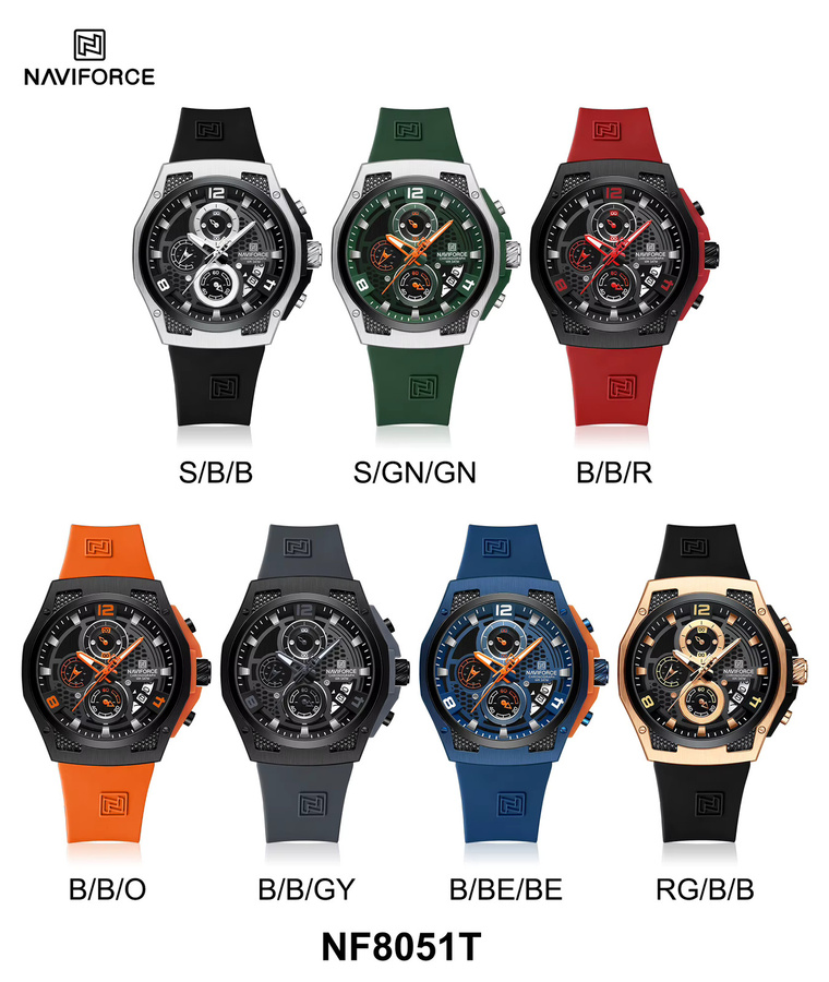 NAVIFORCE Chronograph Armbanduhr, Quarz, Silikon, Orange, Herren - Bild 2