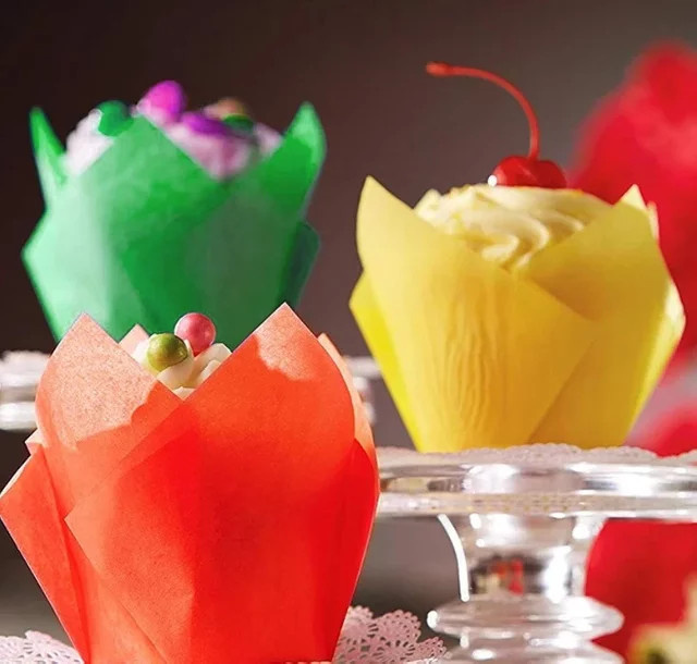 100 Stück Tulpe Muffin Backförmchen aus Papier, Ölbeständige Cupcake Liner für Cupcakes und Kuchen - Bild 1