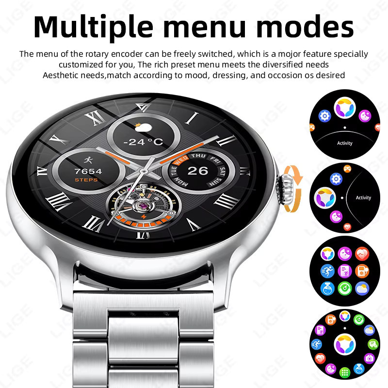 LIGE Smartwatch, Edelstahl, Schwarz, Unisex, Bluetooth, Wasserdicht - Bild 6