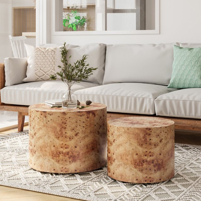 Ye Nesting Couchtisch-Set aus Holz, 2-teilig, moderne runde Beistelltische in Braun und Naturholz - Bild 1