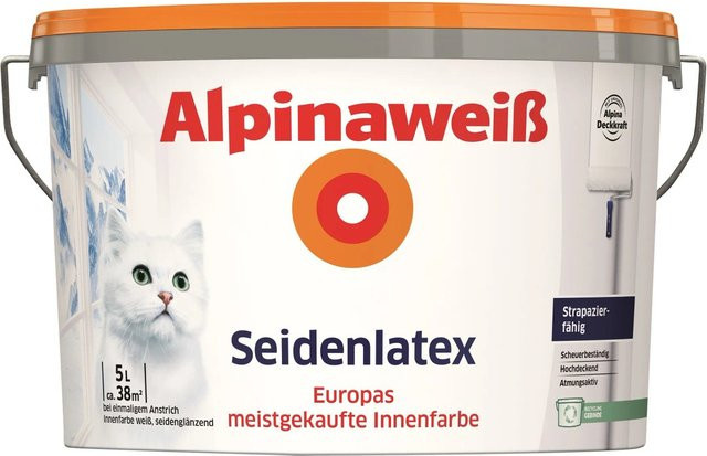 Alpina Seidenlatex in Alpinaweiß, seidenglänzend, 5 Liter - Bild 1