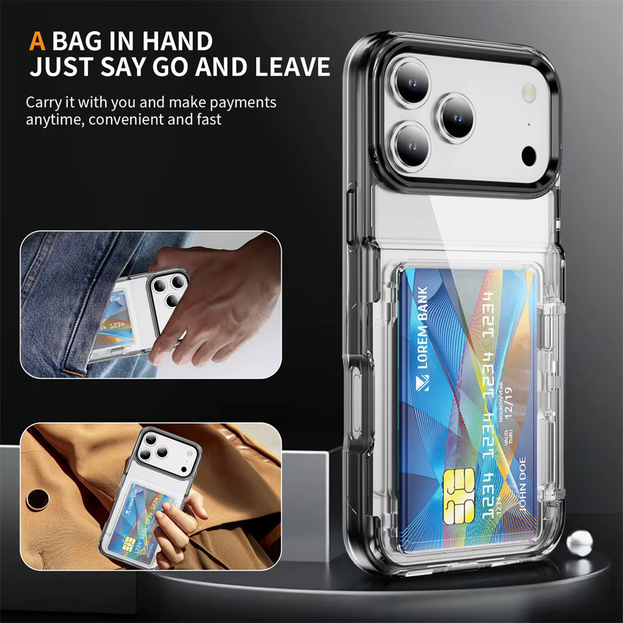 SZMUGUA Transparente iPhone Hülle mit Kartenhalter und Brieftaschenfunktion aus stoßfestem Acryl-Hardcover in Transparent und Schwarz - Bild 5