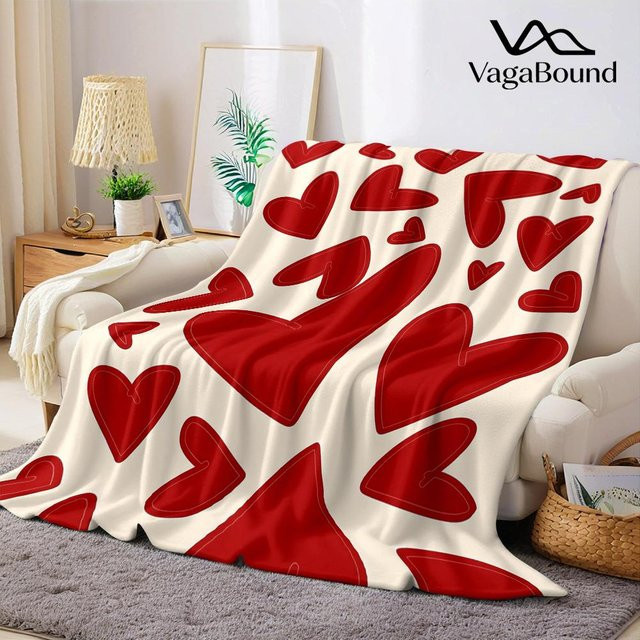 JMG Household Supplies Flanelldecke mit rotem Herz in Creme, weiche Fleece-Decke für Sofa und Deko, B/B: 100 x 150 cm - Bild 1