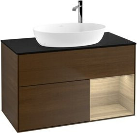 V&B Waschtischunterschrank Finion 100 in Walnuss Braun mit offenem Regal - Bild 1