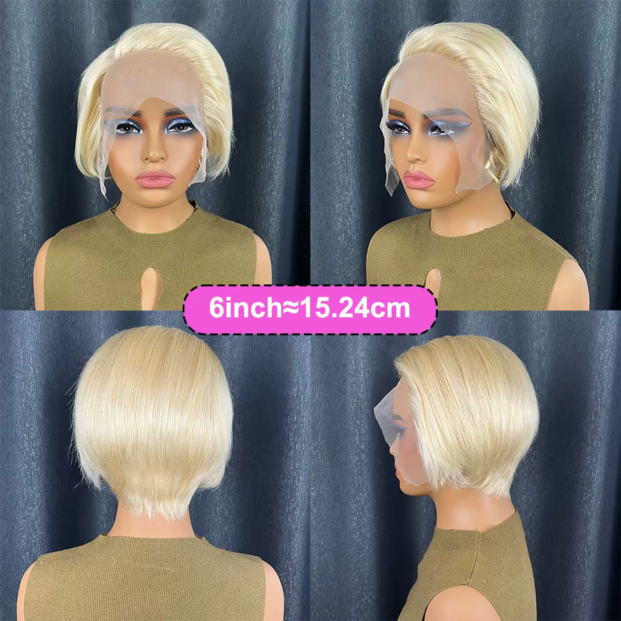 OYM HAIR Pixie-Schnitt-Perücke, blonde brasilianische Echthaar-Perücke, Damen - Bild 3