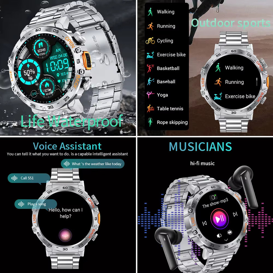 LIGE Smartwatch für Männer mit Ultra HD Bildschirm, Bluetooth Anruffunktion und Taschenlampe, wasserdicht, in Schwarz oder Silber - Bild 5