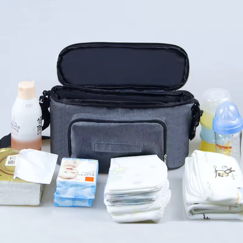 Aufbewahrungstasche für Kinderwagen in Grau mit großem Fassungsvermögen für Flaschen und Windeln - Bild 2